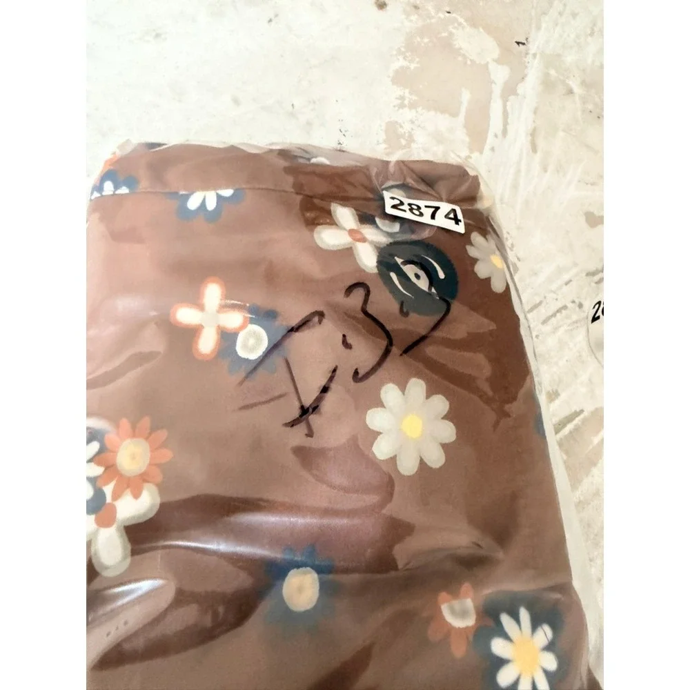 Dravus Mens Brown Daisy Floral Print Swim Trunks Shorts Size Small